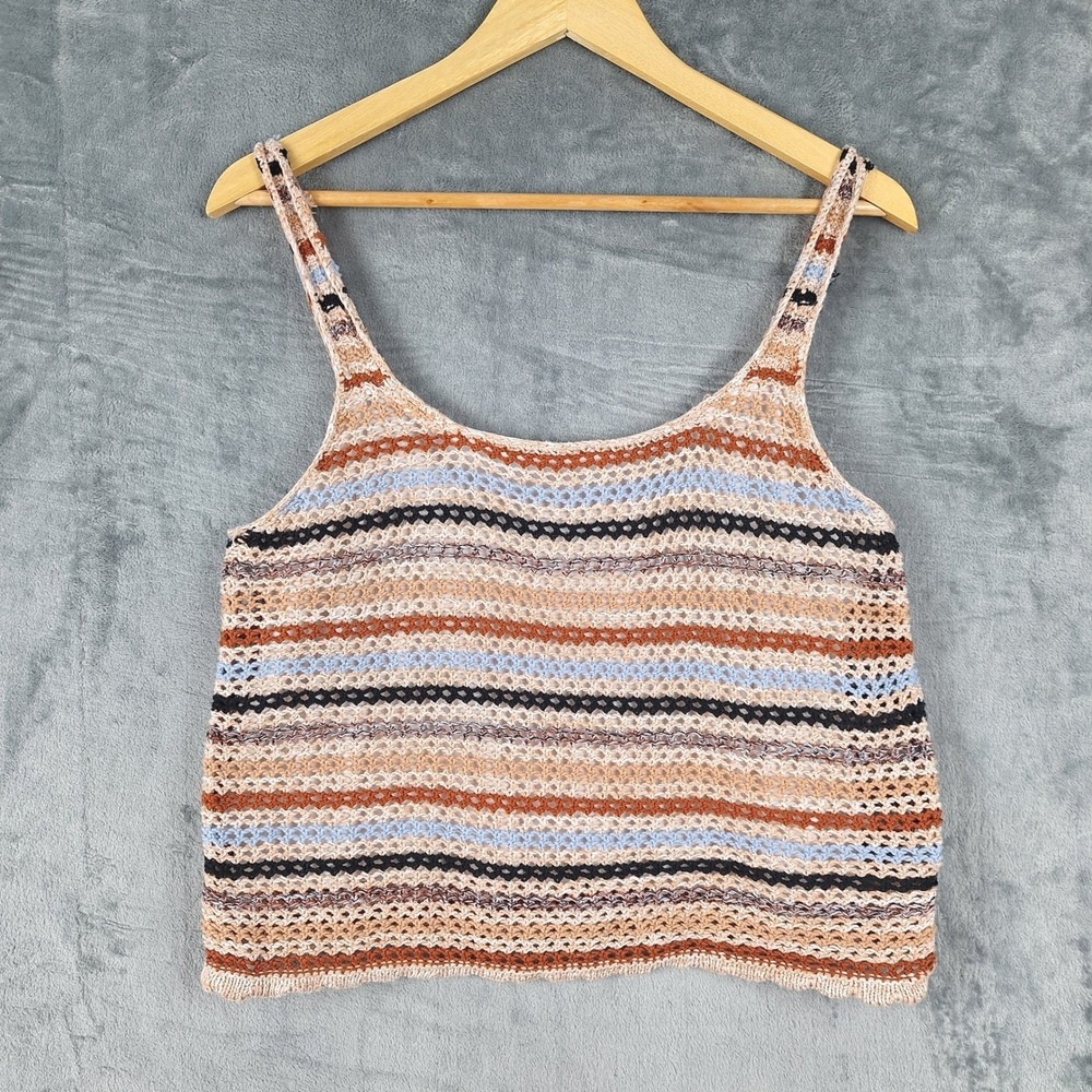 Womens Crochet Top Medium Crochet Knit Boho Hippie Indie Beach Earthy Festival